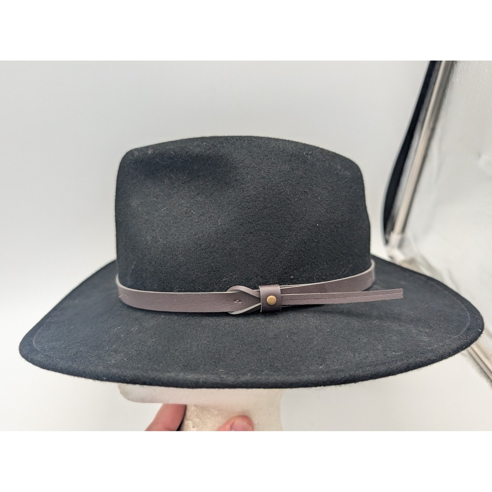 Dorfman Pacific DPC Black Wool Felt Fedora Hat Brown Band Small Medium S/M
